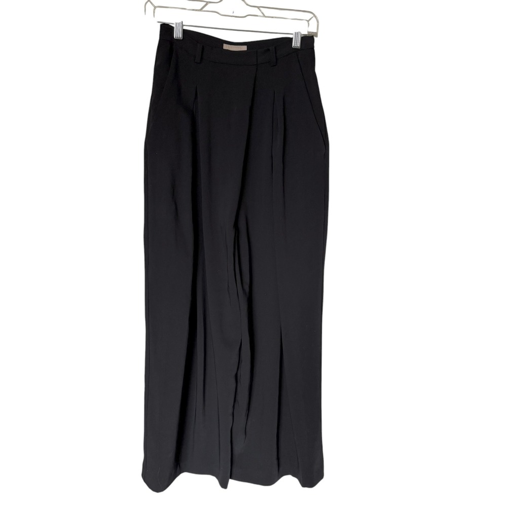 H&M Wide Leg Trousers Women Size 4 Black Excellent High Waisted Pleated Pocket